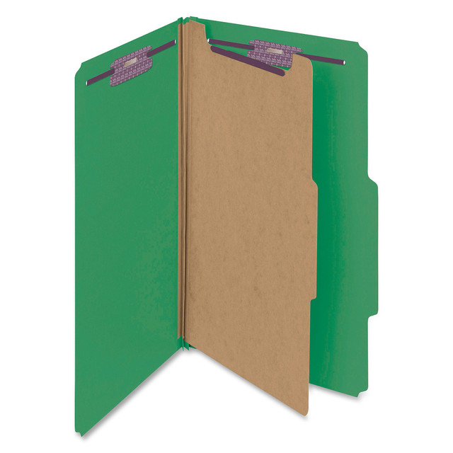 SMEAD MFG CO 18733 Smead Classification Folders, With SafeSHIELD Coated Fasteners, 1 Divider, 2in Expansion, Legal Size, 50% Recycled, Green, Box Of 10