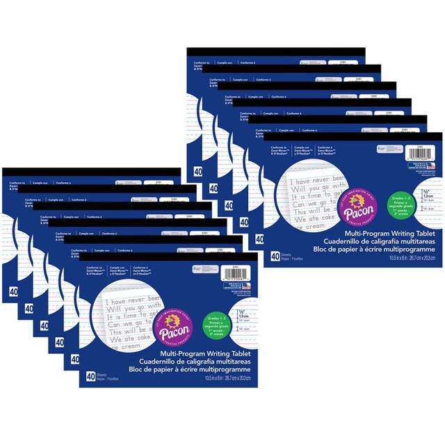EDUCATORS RESOURCE PAC2481-12 Pacon Multi-Program Horizontal Handwriting Tablets, 1/2in Ruled, 10-1/2in x 8in, White, 40 Sheets Per Tablet, Set Of 12 Tablets EDUCATORS RESOURCE PAC2481-12 Pacon Multi-Program Horizontal Handwriting Tablets, 1/2in Ruled, 10-1/2in x 8in, White, 40 Sheets Per Tablet, Set Of 12 Tablets