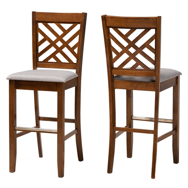 WHOLESALE INTERIORS, INC. 2721-10852 Baxton Studio Jason Bar Stools, Walnut/Gray, Set Of 2 Stools