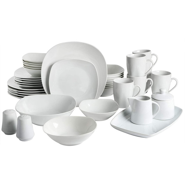 GIBSON OVERSEAS INC. Gibson 995118021M  Home Classic Pearl 39-Piece Fine Ceramic Square Dinnerware Set, White