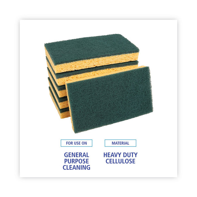 BOARDWALK 174 Medium-Duty Scrubbing Sponge, Individually Wrapped, 3.6 x 6.1, 0.75" Thick, Yellow/Green, 20/Carton