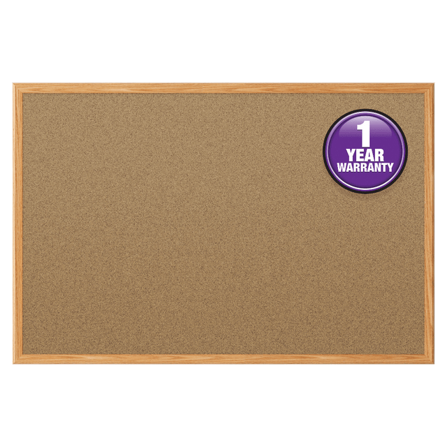 MEADWESTVACO CORP Quartet 85366  Economy Cork Bulletin Board, 24in x 36in, Wood Frame With Oak Finish