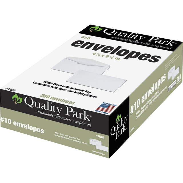 QUALITY PARK PRODUCTS 11184 Quality Park #10 Laser/Inkjet Envelopes, Gummed Seal, White, Box Of 500