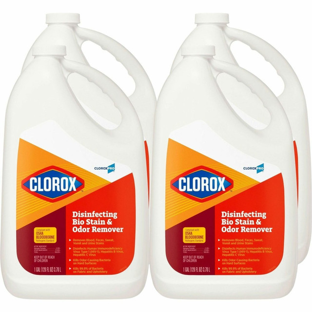 THE CLOROX COMPANY CloroxPro 31910CT  Disinfecting Bio Stain & Odor Remover Refill - 128 fl oz (4 quart) - 4 / Carton - Translucent