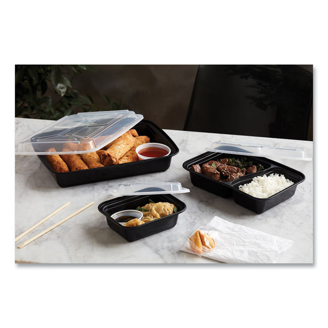 PACTIV EVERGREEN CORPORATION NC989B Newspring VERSAtainer Microwavable Containers, Rectangular, 58 oz, 8.5 x 11.5 x 2.5, Black/Clear, Plastic, 150/Carton