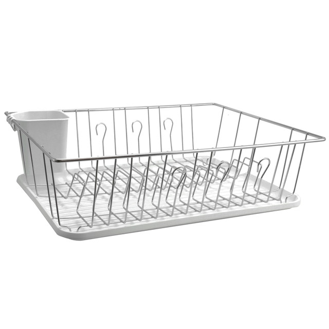 MEGAGOODS, INC. 99596406M MegaChef Dish Rack With 14 Plate Positioners And Detachable Utensil Holder, 17-1/2in, White MEGAGOODS, INC. 99596406M MegaChef Dish Rack With 14 Plate Positioners And Detachable Utensil Holder, 17-1/2in, White