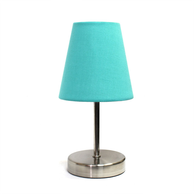 ALL THE RAGES INC LT2013-BLU Simple Designs Sand Nickel Mini Basic Table Lamp with Blue Fabric Shade