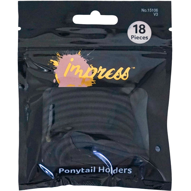 NAVAJO MANUFACTURING COMPANY Impress 15106  Ponytail Holders, 3-9/16in, Black, 18 Holders Per Pack, Case Of 8 Packs