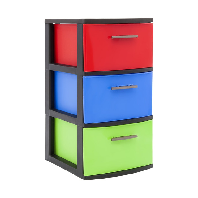 INVAL AMERICA, INC. Inval 407-MUL  By MQ Polypropylene Resin Storage Cabinet, 3 Drawers, 23-15/16inH x 13inW x 15inD, Multicolor