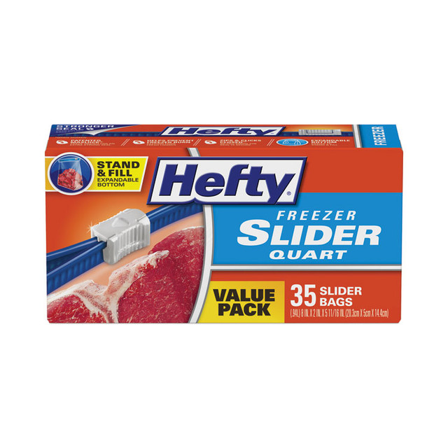 REYNOLDS FOOD PACKAGING Hefty® R88079 Slider Stand and Fill Freezer Storage Bags, 32 oz, 7" x 8", Clear, 35/Box