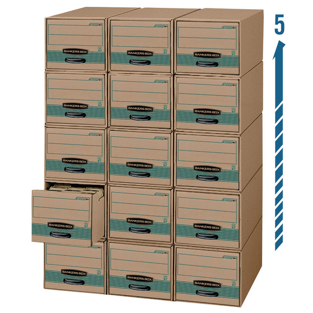 Bankers Box FEL1231101  Stor/Drawer Steel Plus Drawer Files, Letter Size, 23 1/4in x 12 1/2in x 10 3/8in, 100% Recycled, Kraft/Green, Pack Of 6