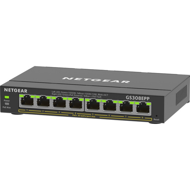 NETGEAR INC. GS308EPP-100NAS Netgear 8-Port Gigabit Ethernet PoE+ Smart Managed Plus Switch - 8 Ports - Manageable - 2 Layer Supported - 123 W PoE Budget - Twisted Pair - PoE Ports - Wall Mountable, Desktop, Rack-mountable - 5 Year Limited Warranty