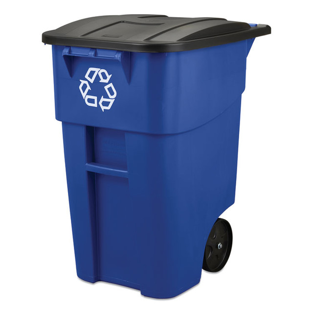 RUBBERMAID COMMERCIAL PROD. 9W27-73 BLU Square Brute Recycling Rollout Container, 50 gal, Plastic, Blue