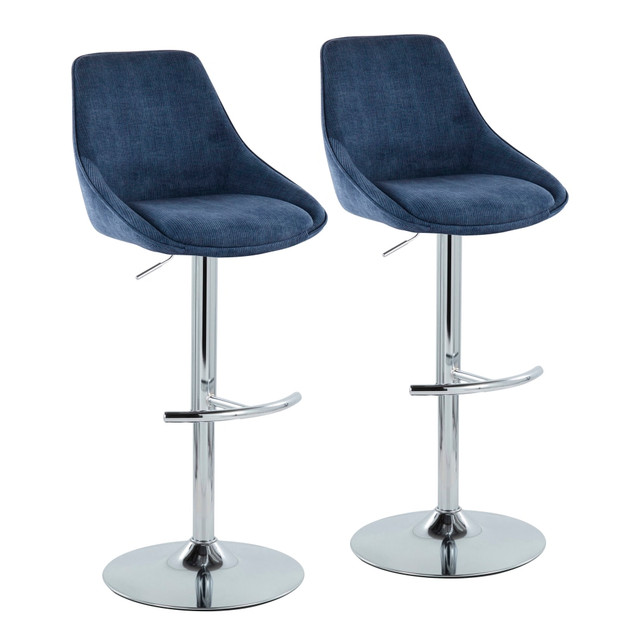 LUMISOURCE, LLC 30493 LumiSource Diana Adjustable Bar Stools With Rounded T Footrests, Blue/Chrome, Set Of 2 Stools