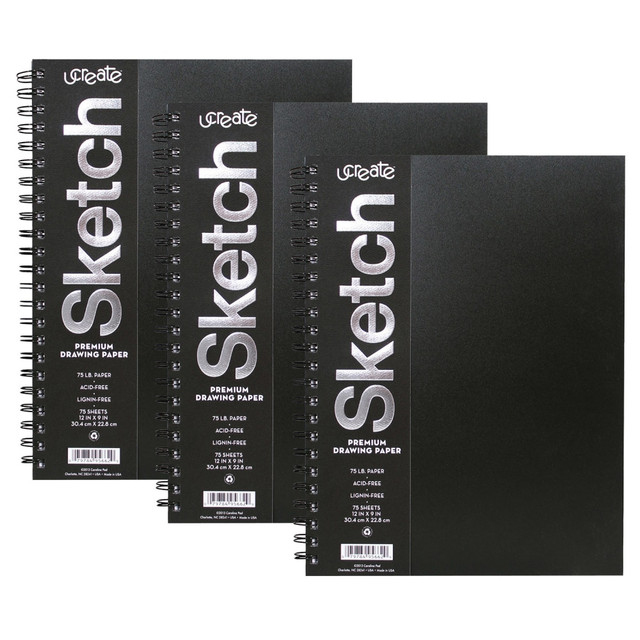 EDUCATORS RESOURCE PACCAR37088-3 Pacon UCreate Poly Cover Sketch Books, 12in x 9in, 75 Sheets, Black, Pack Of 3 Books EDUCATORS RESOURCE PACCAR37088-3 Pacon UCreate Poly Cover Sketch Books, 12in x 9in, 75 Sheets, Black, Pack Of 3 Books