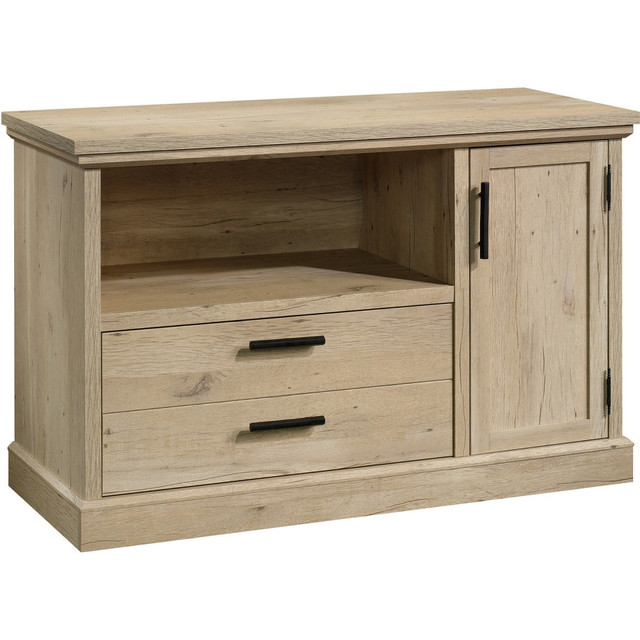 SAUDER WOODWORKING CO. 427020 Sauder Aspen Post Credenza-Style 47inW x 19inD Lateral File Cabinet, Prime Oak SAUDER WOODWORKING CO. 427020 Sauder Aspen Post Credenza-Style 47inW x 19inD Lateral File Cabinet, Prime Oak
