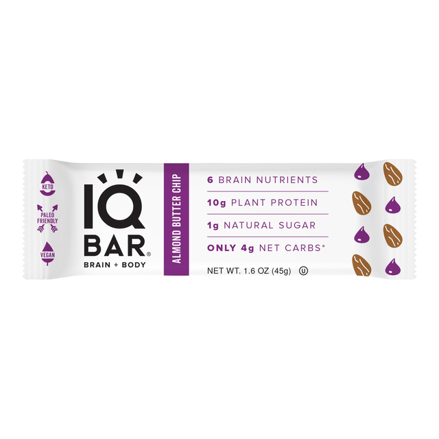 IQ BAR, INC. 55406 IQ BAR Brain Fuel Protein Bars, Almond Butter Chip, 1.6 Oz, Box Of 24 Bars