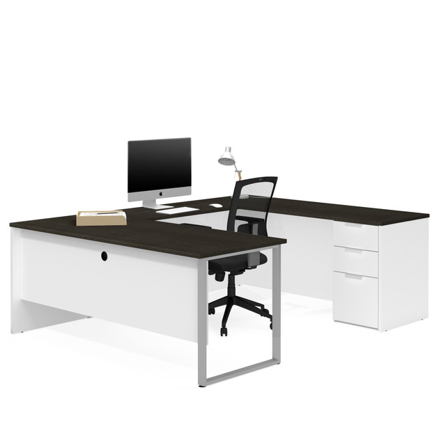 BESTAR INC. Bestar 110888-17  Pro-Concept Plus 72inW U-Shaped Executive Computer Desk With Pedestal, White/Deep Gray