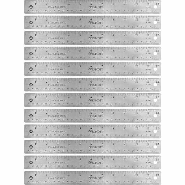 FIRST AID ONLY, INC. 10415BX Westcott Stainless Steel Rulers, 12in L x 1in W, Stainless Steel, Pack Of 12