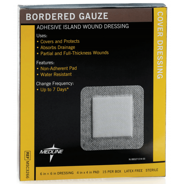MEDLINE INDUSTRIES, INC. MSC3266Z Medline Sterile Border Gauze Pads, 6in x 6in, White, Box Of 15 Pads