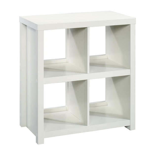Store collectibles, books, linens and more inside this bookcase from the Sauder HomePlus collection. It looks great against a wall and can be used as a room divider to suit your space.  Crafted from engineered wood for stable support.  Each cubby can hold between 30 and 40 lb.  Bookcase is finished on all sides for easy placement.  Assembly required.  4 cubbies provide ample storage space.