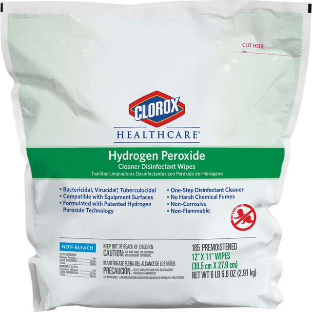 THE CLOROX COMPANY Clorox 30827  Healthcare Hydrogen Peroxide Disinfecting Wipes, 12in x 11in, Pack Of 185