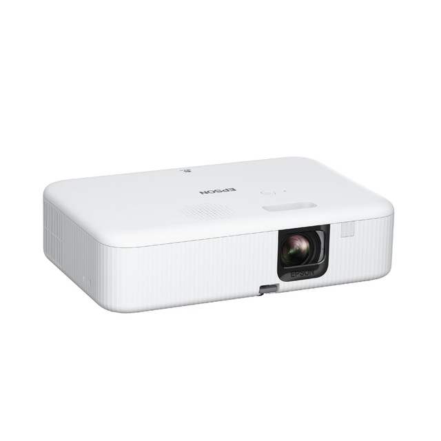 With this Epson projector, you can enjoy movies and shows on the big screen. The smart projector comes with the Android TV Streaming Media Player to offer plenty of entertainment options. The portable projector utilizes built-in wireless to quickly and easily connect to an available network.  Provides FHD (1080p) resolution for bold, beautiful picture quality.  3,000 lumens of color and white brightness to adapt to your lighting conditions. Advanced 3-chip 3LCD technology offers remarkable color accuracy.  Auto vertical keystone correction ±30 deg. and manual horizontal keystone correction ±30 deg.. Also offers automatic scene-based color correction.  1.19 to 1.61 throw ratio helps produce a projected size from 34in to 391in.  Android TV operating system offers a built-in Google Assistant for voice control and integrated Chromecast to cast content from your devices.  Built-in bass reflex speaker for high-quality audio.  Dual-band wireless technology to allow simple, cable-free connectivity.  Bluetooth 5.0 technology for cable-free pairing with your devices.  HDMI port, USB Type-A port and a USB Type-B port for simple connections.  Comes with the Android TV Streaming Media Player with a remote, a projector remote control, batteries, a mini-USB cable, an HDMI cable and a power cable.  Backed by the manufacturers 1-year limited warranty.