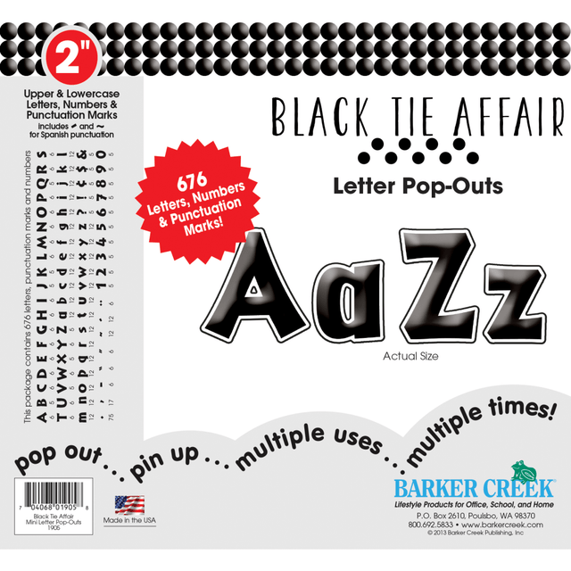 BARKER CREEK PUBLISHING, INC. LL1905 Barker Creek Letter Pop-Outs, 2in, Black Tie, Set Of 676