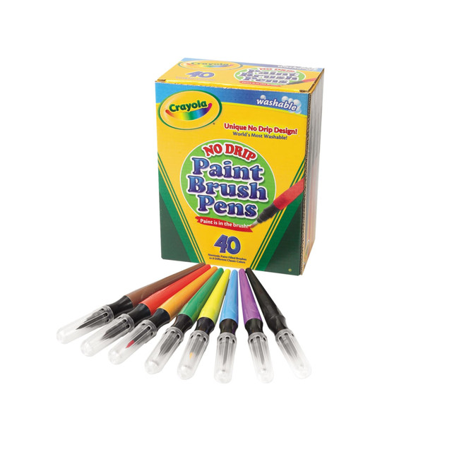 CRAYOLA LLC 546203 Crayola Washable Paint Brush Pens, Assorted Colors, Box Of 40