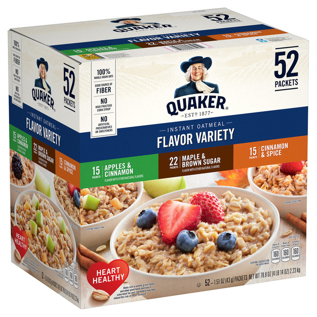 QUAKER FOODS 26298 Quaker Oatmeal Flavor Variety Pack, Box of 52