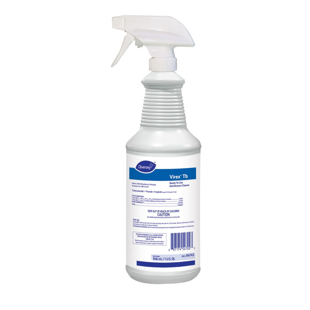 SEALED AIR CORPORATION DVO04743 Diversey Virex TB Disinfectant Cleaner, Lemon, 32 Oz, Case Of 12