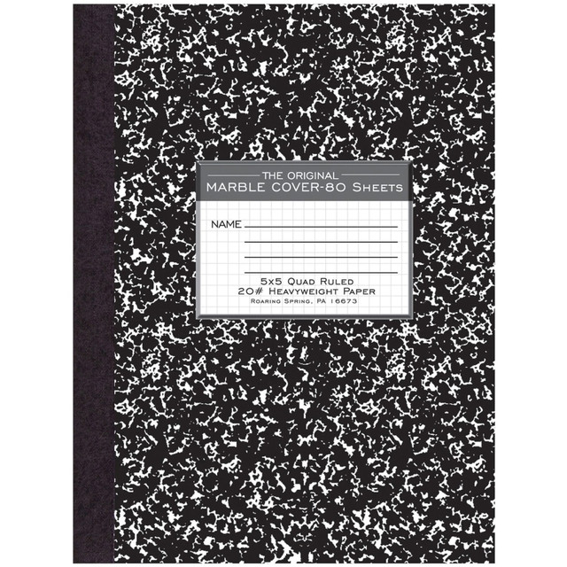 Dimensions: 10.25in x 7.88in 80 Sheets/160 Pages  Tradition black marble hard cover  Sold as an each - 1 oversized composition book  Extra Heavy 20# smooth white writing paper is graph ruled with 5 squares per inch  Made in the USA  Oversize book for notetaking:  10 1/4in x 7 7/8in  80 sheets per book  5x5 graph ruled smooth heavy weight 20# white paper  Traditional Black Marble hard covers are strong and durable