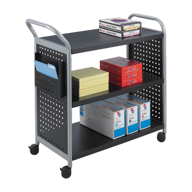 SAFCO PRODUCTS CO 5339BL Safco Scoot 3-Shelf Steel Utility Cart, 38inH x 31inW x 13inD, Black/Silver