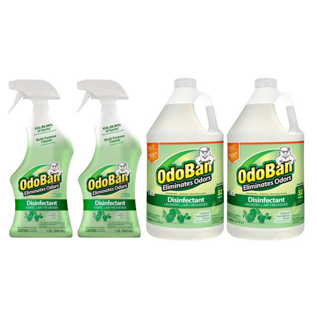 DRAGON TREE DISTRIBUTORS OdoBan 91EUCPK-OD  Odor Eliminator Disinfectant, Original Eucalyptus Scent, Case Of 2 Quart Sprays And 2 Gallon Concentrates