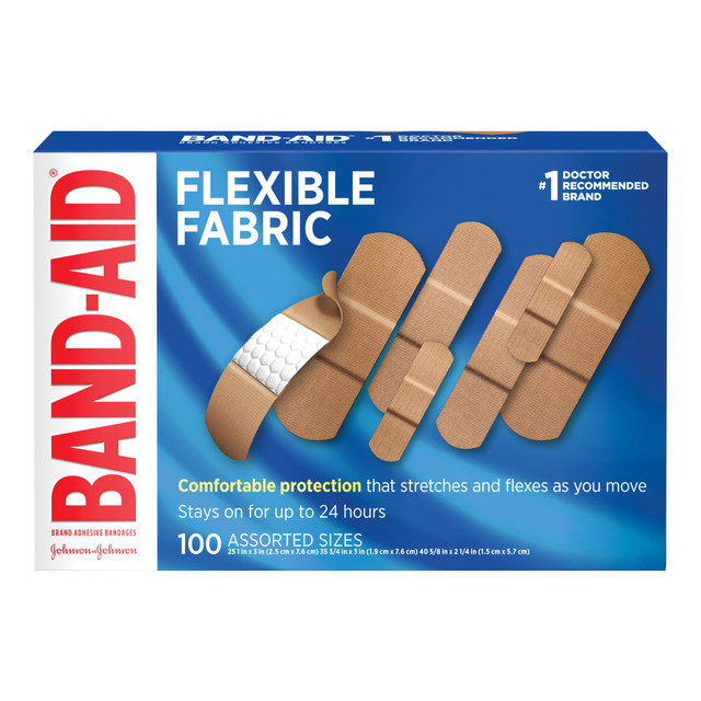 JOHNSON & JOHNSON CONSUMER INC 11507800 Band-Aid Brand Flexible Fabric Adhesive Bandages, Assorted, Box of 100 Bandages