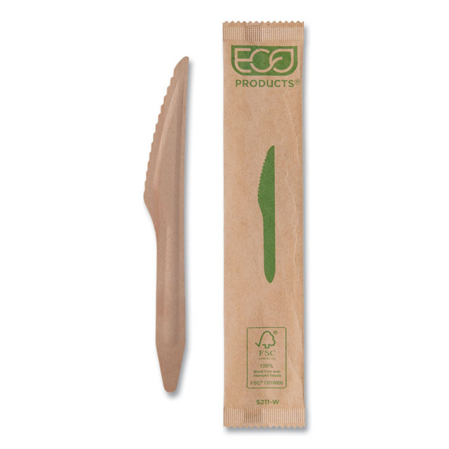 ECO-PRODUCTS,INC. EPS211W Wood Cutlery, Knife, Natural, 500/Carton