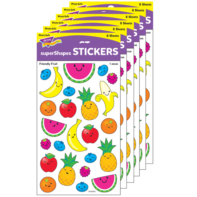 EDUCATORS RESOURCE Trend T-46346-6  superShapes Stickers, Friendly Fruit, 192 Stickers Per Pack, Set Of 6 Packs