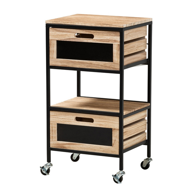 WHOLESALE INTERIORS, INC. 2721-12176 Baxton Studio Olinda 2-Drawer End Table, 25-5/8inH x 13-13/16inW x 11-7/16inD, Oak Brown/Black WHOLESALE INTERIORS, INC. 2721-12176 Baxton Studio Olinda 2-Drawer End Table, 25-5/8inH x 13-13/16inW x 11-7/16inD, Oak Brown/Black