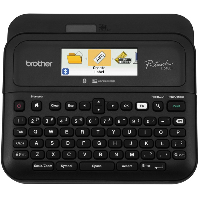 Grab this Brother label maker and make sure you label items with confidence. The Bluetooth label maker offers easy connectivity and provides 175 pre-set templates to make labels look professional.  Home or business label maker is compatible with Genuine Brother TZe label tapes.  Offers 17 fonts, 17 font styles, 160 frames and 900 symbols for versatility.  175 pre-set label templates for professional styling.  Large, 20-character, 2-line, full-color LCD to avoid printing mistakes.  Memory function stores up to 90 commonly used labels.  Fast print speeds and a built-in label cutter to help with high-volume jobs.  Brother iPrint&Label software for mobile printing options.  Backed by the manufacturers 2-year limited warranty.
