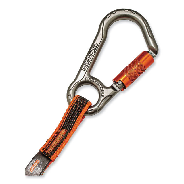 TENACIOUS HOLDINGS, INC. ergodyne® 19808 Squids 3108F(x)Tool Lanyard with Locking Aluminum Carabiner + Loop, 15 lb Max Working Capacity, 38" to 48" Long, Orange/Gray