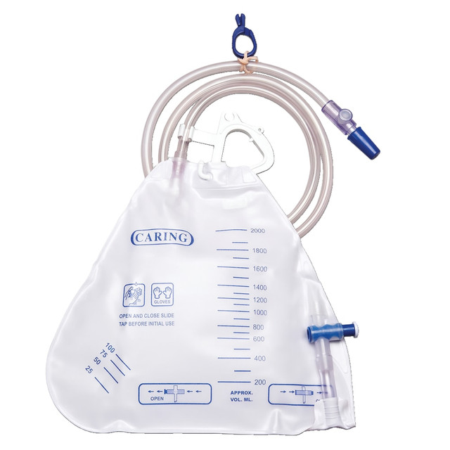 MEDLINE INDUSTRIES, INC. DYNC1674 Medline Urology Drainage Bags, Side-Tap Port, 2,000 mL, Clear, Pack Of 20 Bags