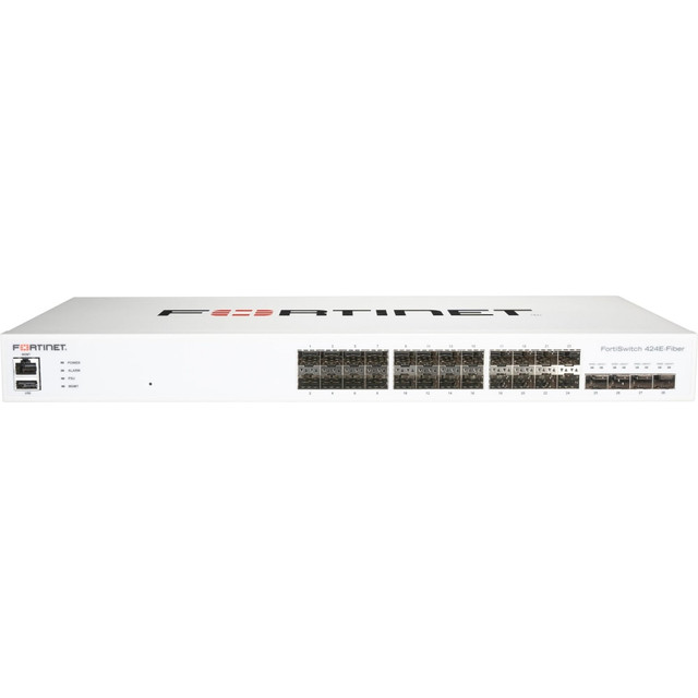 FORTINET, INC. FS-424E-FIBER Fortinet 424E-FIBER Layer 3 Switch - 24 Ports - Manageable - Gigabit Ethernet, 10 Gigabit Ethernet - 10/100/1000Base-T, 10GBase-X - 3 Layer Supported - Modular - 38 W Power Consumption - Optical Fiber, Twisted Pair - 1U H