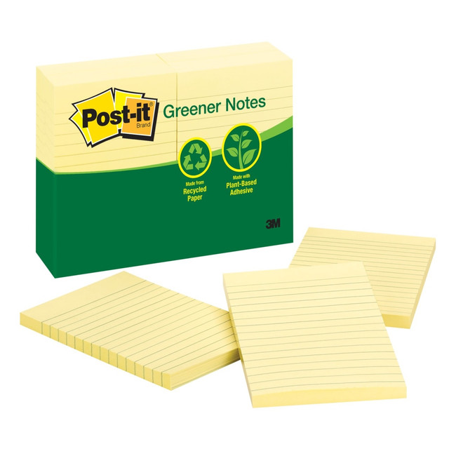 3M CO 660-RP Post-it Greener Notes, 4 in. x 6 in., 12 Pads, 100 Sheets/Pad, Canary Yellow, Lined 3M CO 660-RP Post-it Greener Notes, 4 in. x 6 in., 12 Pads, 100 Sheets/Pad, Canary Yellow, Lined