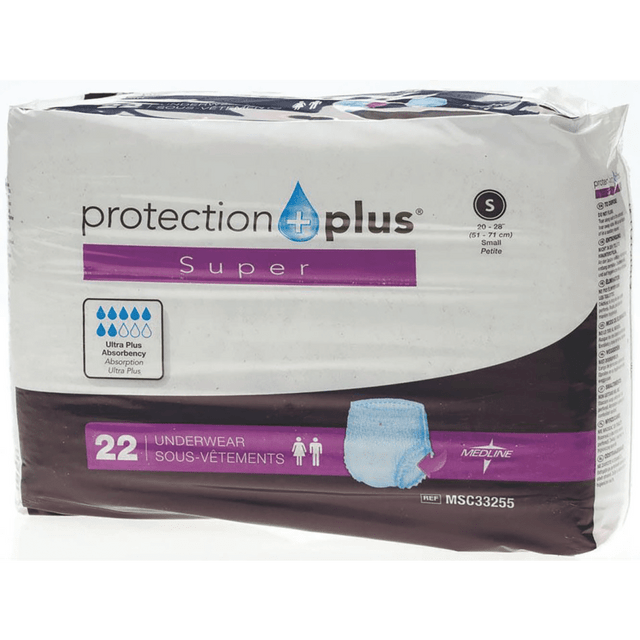 MEDLINE INDUSTRIES, INC. MSC33255 Protection Plus Super Protective Disposable Underwear, Small, 20 - 28in, White, 22 Per Bag, Case Of 4 Bags
