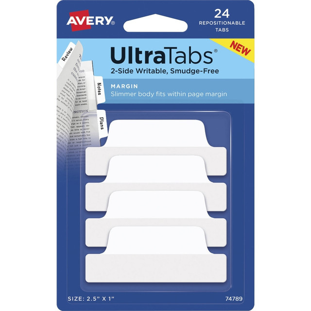 AVERY PRODUCTS CORPORATION 74789 Avery Ultra Tabs Repositionable Margin Tabs - 24 Tab(s) - 6 Tab(s)/Set - Clear Film, White Paper Tab(s) - 24 / Pack AVERY PRODUCTS CORPORATION 74789 Avery Ultra Tabs Repositionable Margin Tabs - 24 Tab(s) - 6 Tab(s)/Set - Clear Film, White Paper Tab(s) - 24 / Pack
