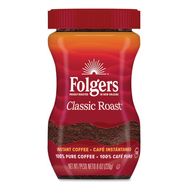 KEURIG DR PEPPER Folgers® 20629 Instant Coffee Crystals, Classic Roast, 8 oz Jar, Medium