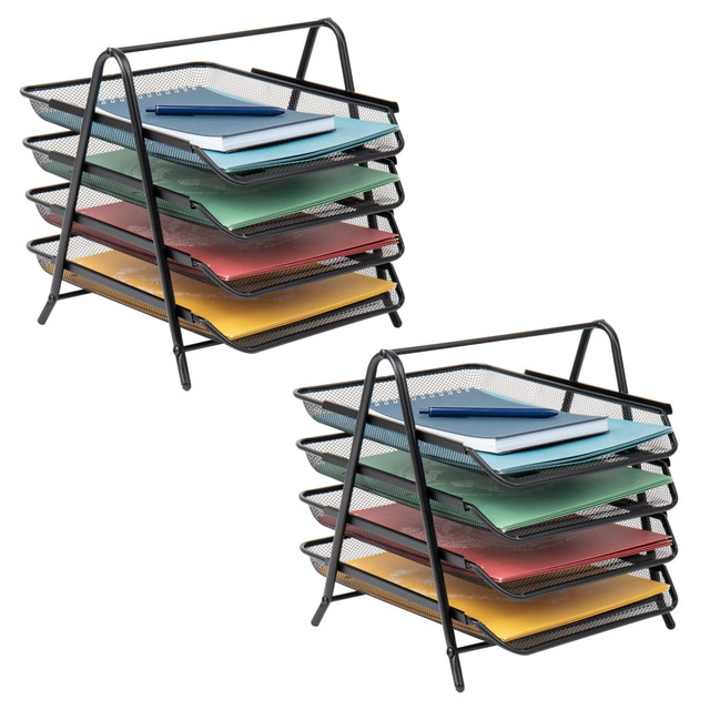 EMS MIND READER LLC 4TPAP2PK-BLK Mind Reader 4-Tier Desktop Organizer Paper Tray, 12-1/2inH x 13-3/4inW x 12inD, Black, Set Of 2 Trays