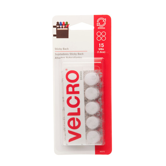 VELCRO USA INC 90070 VELCRO Brand STICKY BACK Fasteners, 5/8in, Coin, White, Pack of 15 VELCRO USA INC 90070 VELCRO Brand STICKY BACK Fasteners, 5/8in, Coin, White, Pack of 15