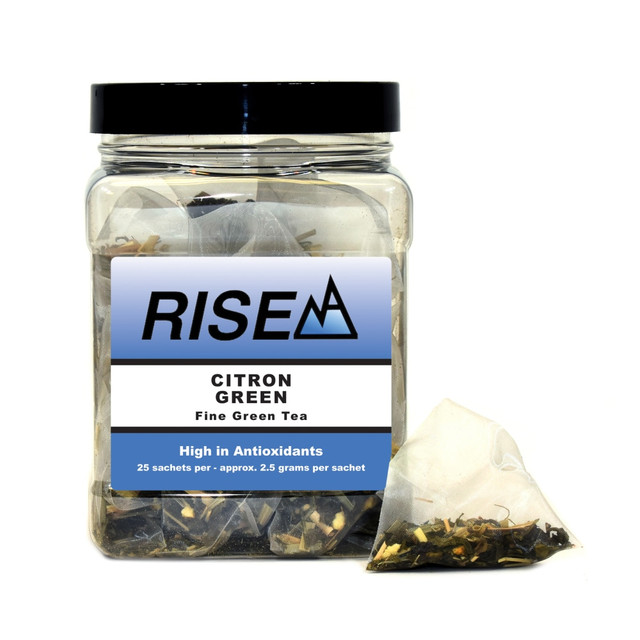 WHITE LION TEA 75825 RISE NA Organic Citron Green Tea, 8 Oz, Canister Of 25 Sachets