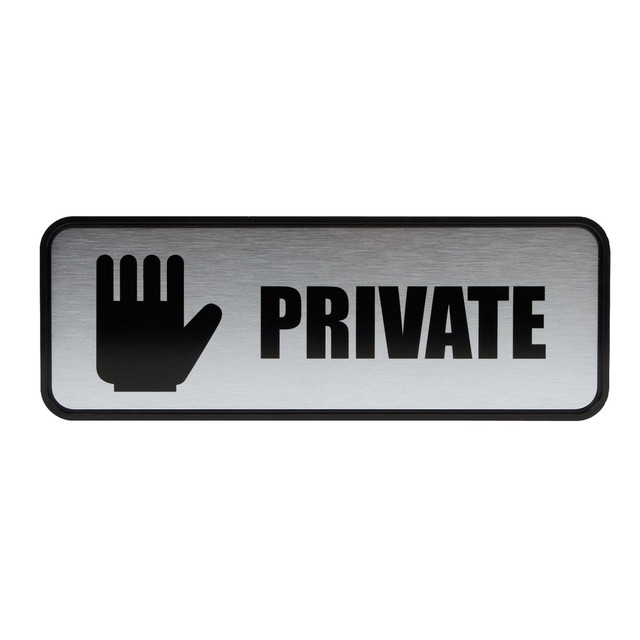 CONSOLIDATED STAMP MFG CO 098210 Cosco Brushed Metal "Private" Sign, 3in x 9in